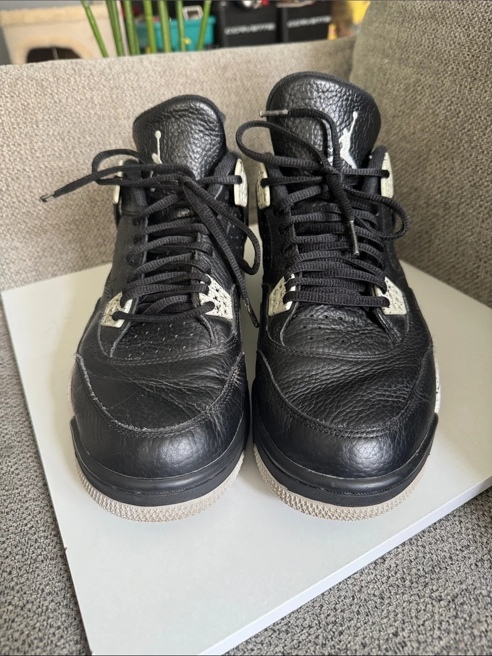 Jordan Men’s Black and Cream Retro Leather Sneakers